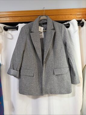 Zara Light Gray Structured Blazer Jacket